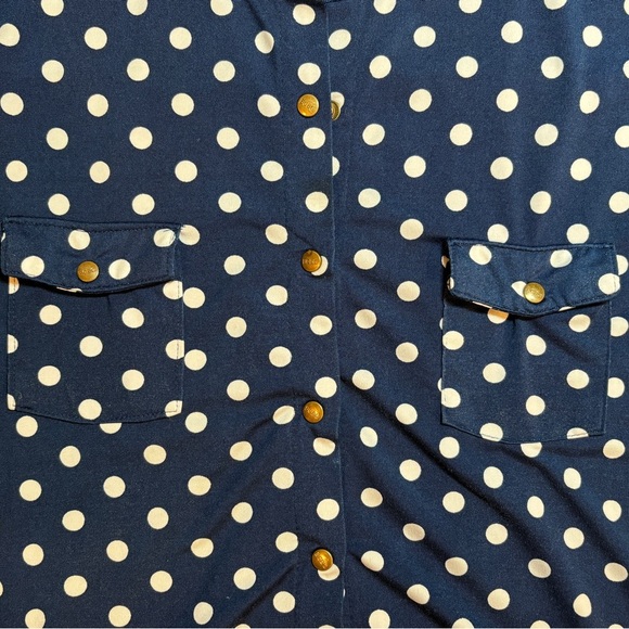 BCBG MaxAzria Polka Dot Snap Button Down Cap Sleeve Sz Large - Picture 7 of 10